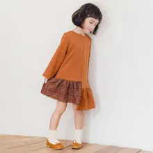 Платье для девочек осенне-зимние теплые платья для девочек Повседневный корейский стиль, лоскутные в клеточку платье принцессы вечерние платья для девочек, детская одежда