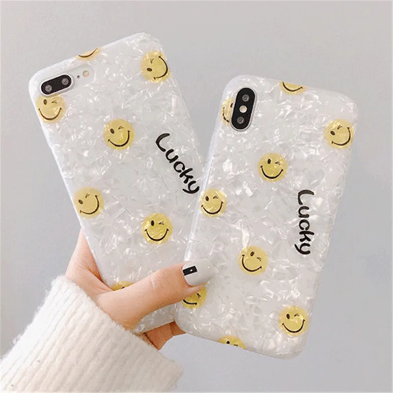 

For iPhone X XR XS MAX Fashion Lovely Smile Simple Pattern Conch Shell IMD Colorful Case For iPhone 6 6S 7 8 Plus Back Cover