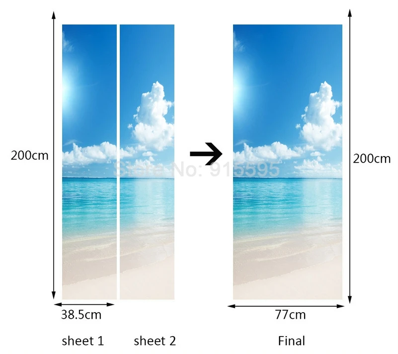 Голубое небо белые облака Пляж океан вид Современная Гостиная Спальня дверь Фреска Наклейка ПВХ водонепроницаемые обои Papel де Parede 3D