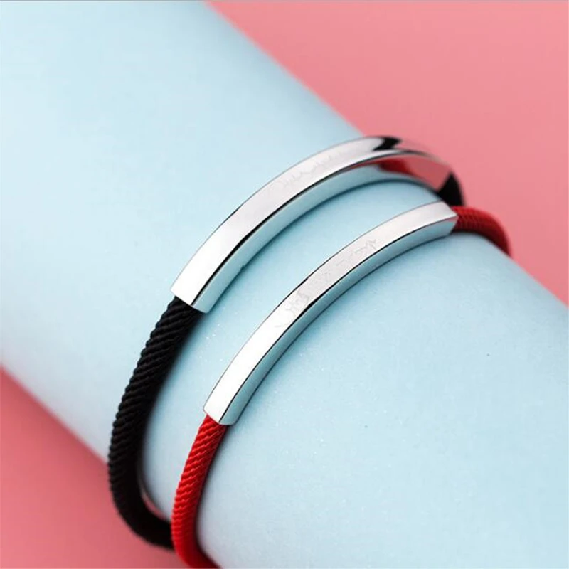 

2019 Red Rope Chain 925 Sterling Silver Rectangular Charm Bracelets Handcrafted Red String Bangles Female Jewelry S2255