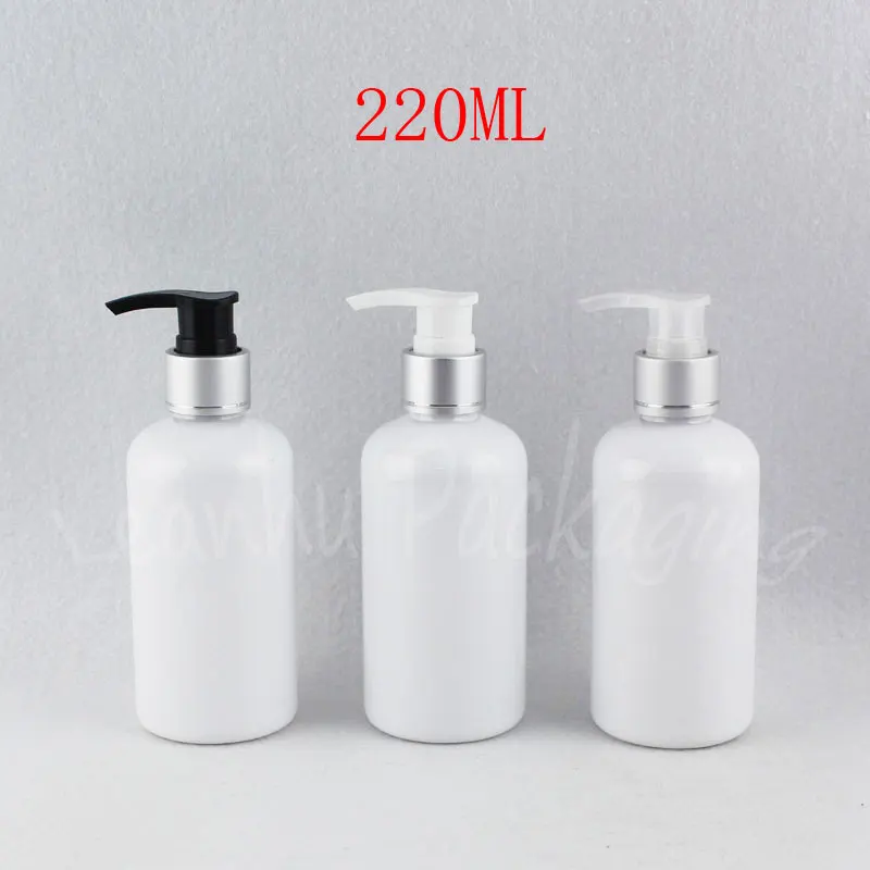 

220ML White Round Shoulder Plastic Bottle , 220CC Lotion / Shower Gel Packaging Bottle , Empty Cosmetic Container ( 24 PC/Lot )