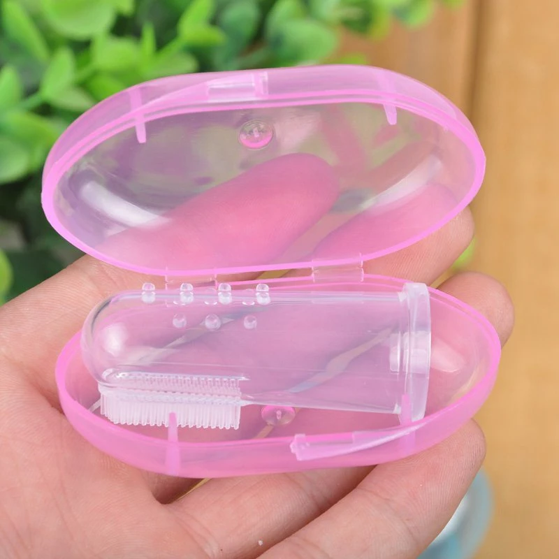 Детская зубная щетка палец набор безопасный силикон скребок для чистки языка оральный массажер палец набор зубная щетка оболочка многоцветная опционально - Цвет: Pink
