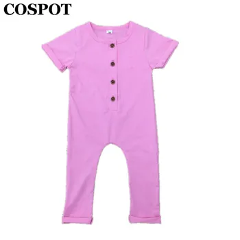 

COSPOT Baby Boys Girls Summer Romper Newborn Cotton Jumpsuit Infant Baby Plain Sky Blue Pink Jumper 2019 New Arrival 33