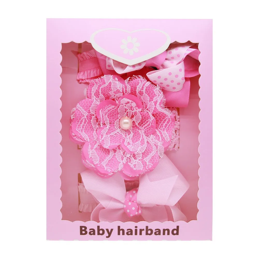 Foddsia 1 комплект, Детские аксессуары для волос повязки на голову для девочек банты из ленты ручная работа эластичные повязки для волос Кружевная повязка для волос с подарочной коробкой CH93