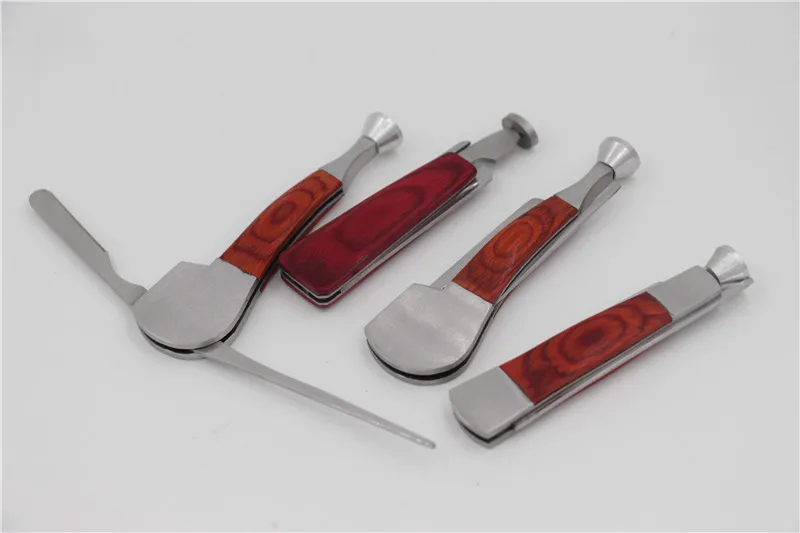 

1pcs red wood tobaaco smoking pipe knife cigarette herb metal 3 in 1 Stainless Steel Vertical Tamper Reamer clean cleaning tool