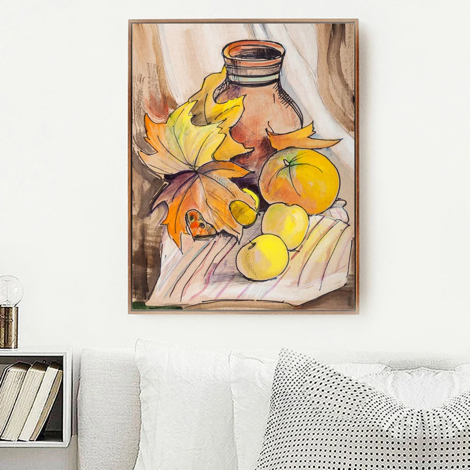 Watercolor Apple Orange Fruit Wine Glass Wall Art Canvas Painting Nordic Posters And Prints Cartoon Wall Pictures Kitchen Decor