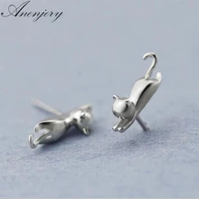 Anenjery, 925 пробы, серебряные серьги для женщин, Стерлинговое Серебро, ювелирное изделие, милый кот, серьги-гвоздики с животными, brincos oorbellen, S-E442