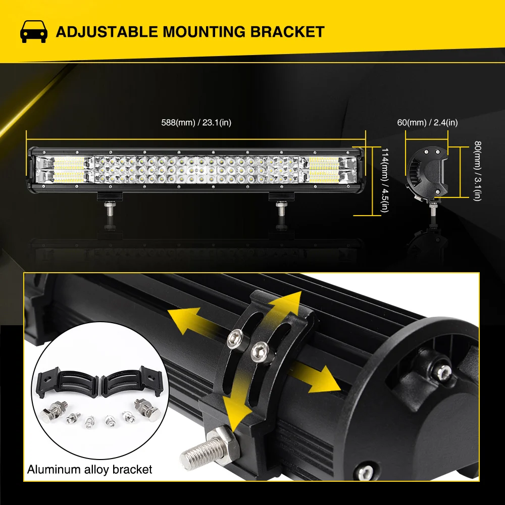 Светодиодный 12V 24V бар 20 ''23 дюймов 288 Вт 324W Противотуманные фары рабочего освещения для автомобиля Трактор Лодка OffRoad бездорожье 4WD 4x4 грузовик внедорожник ATV дальнего света