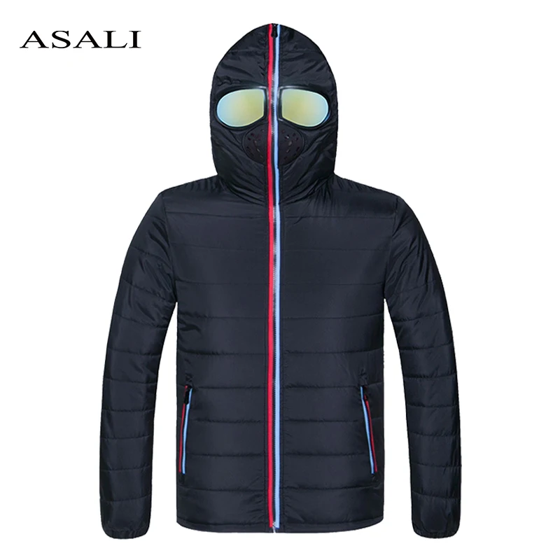 

Autumn Winter Jacket Men Women Warm Parka With Glasses Brand Clothing 2019 Biker Motorcycle Windproof Hooded Coat Male Outwear