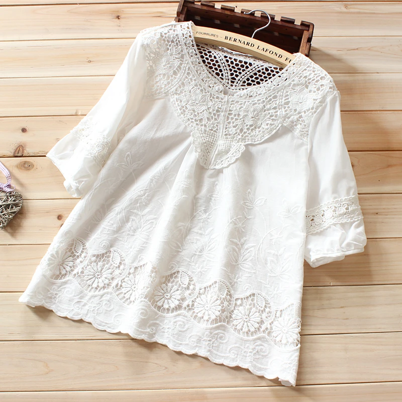 Mujeres blanco blusa de mori chica verano camisa blanca camisas blusas blusa femenina renda verao encaje blusas branca|blouses mensshirts retro - AliExpress