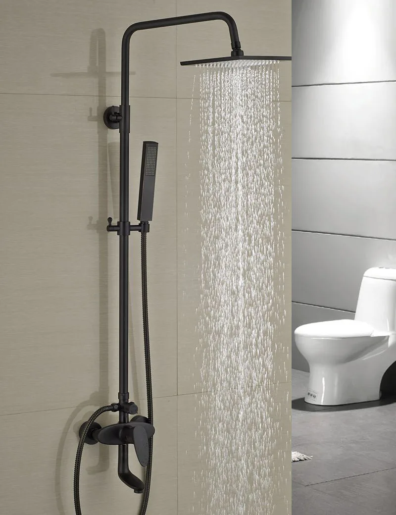 

Luxury Modern 8" Square Rain Shower Head Faucet Wall Mounted Shower Column Single Handle Tub Spout Mixer Tap Shower Hand