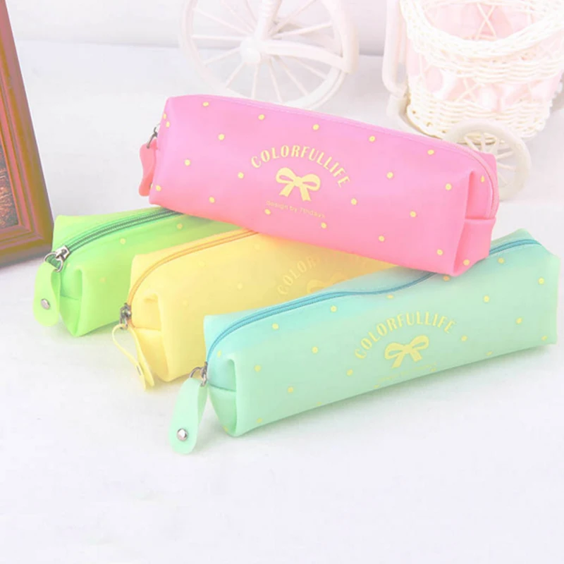 

Jelly Candy Color Pen Case Cute Cartoon Bowknot for Stationery Pencil Bag Material escolar Stationery Office School Supplies
