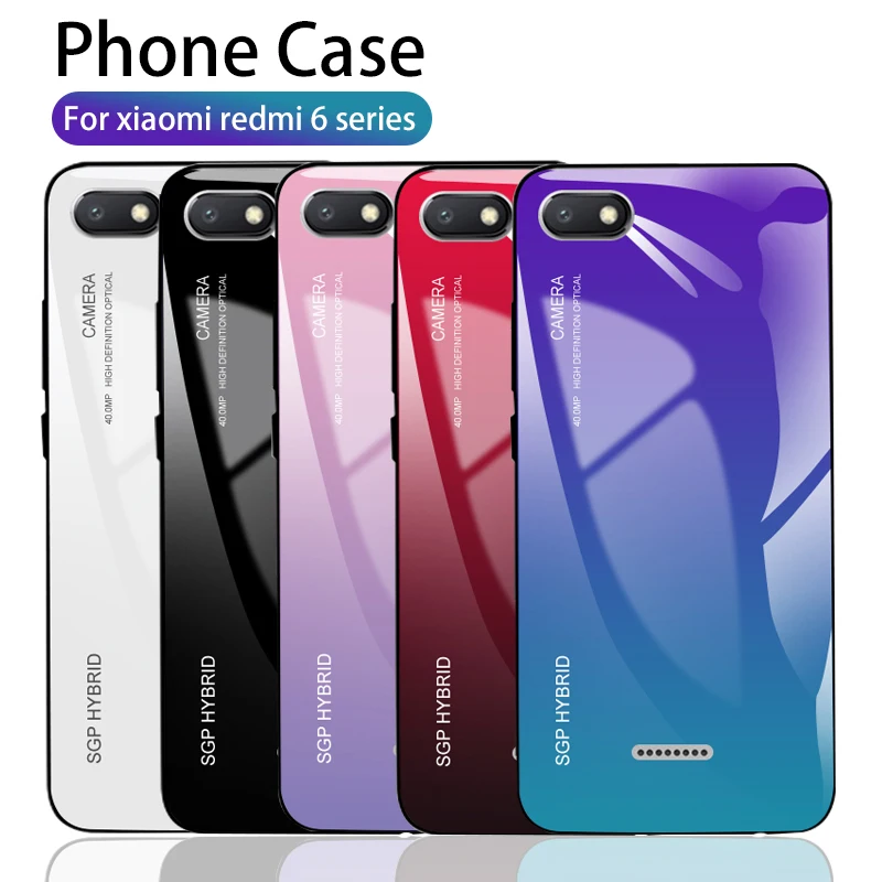 

Gradient Phone Case For Xiaomi redmi note 6 pro Tempered Glass Soft Edge Cover Case Redmi 6a note6 6pro A6 Colorful Luxury Coque