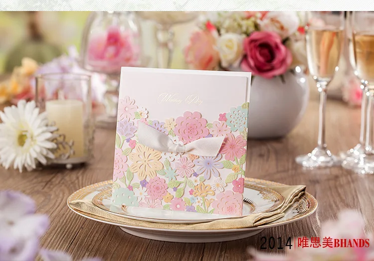 

Wedding party Invitation card -- Personalized Customized Elegant Floral Cut flower pink color 100pcs/lot