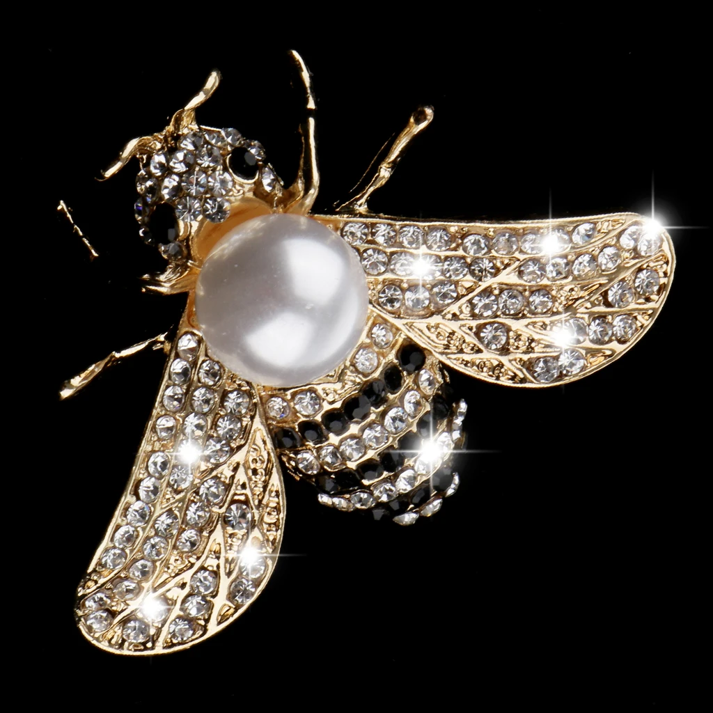 Handmade Pearl Rhinestone Honeybee Brooch Insect Lapel Pin Boutonniere Pendant Lapel Scarf Pin