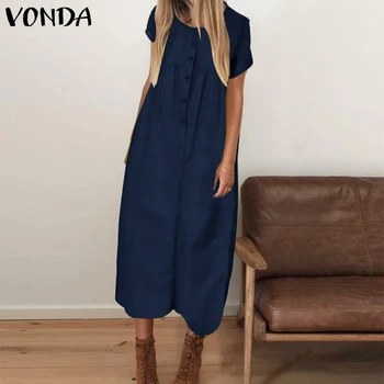 

Overalls Women Jumpsuits VONDA 2019 Rompers Casual O Neck Short Sleeve Playsuit Vintage Wide Leg Pants Plus Size Female Pantalon
