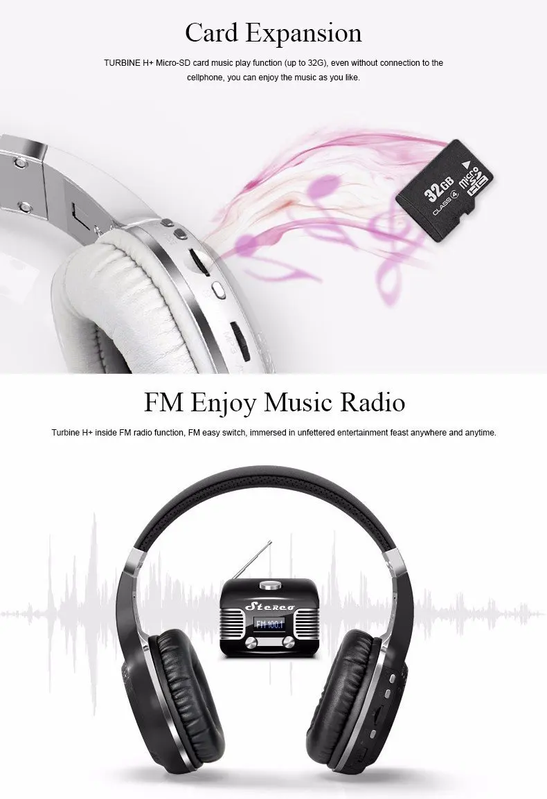 Беспроводные Bluetooth наушники H Plus V4.1 бас стерео гарнитура с микрофоном FM радио