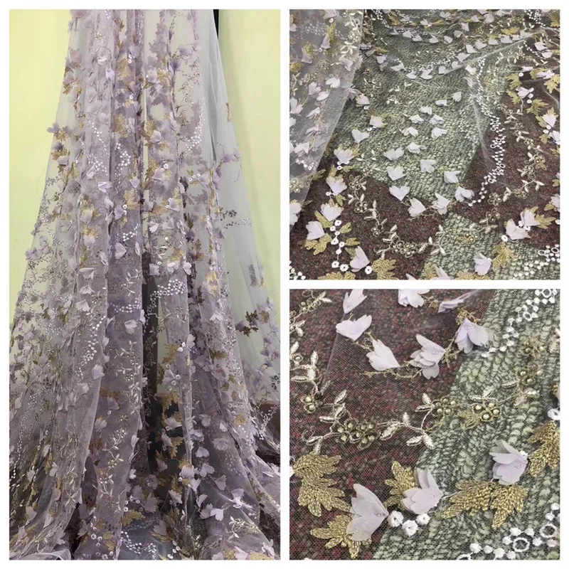 

High quality African lace fabric 2018 latest 3D flower french tulle lace Nigerian lace fabric with stones for wedding HX824-1