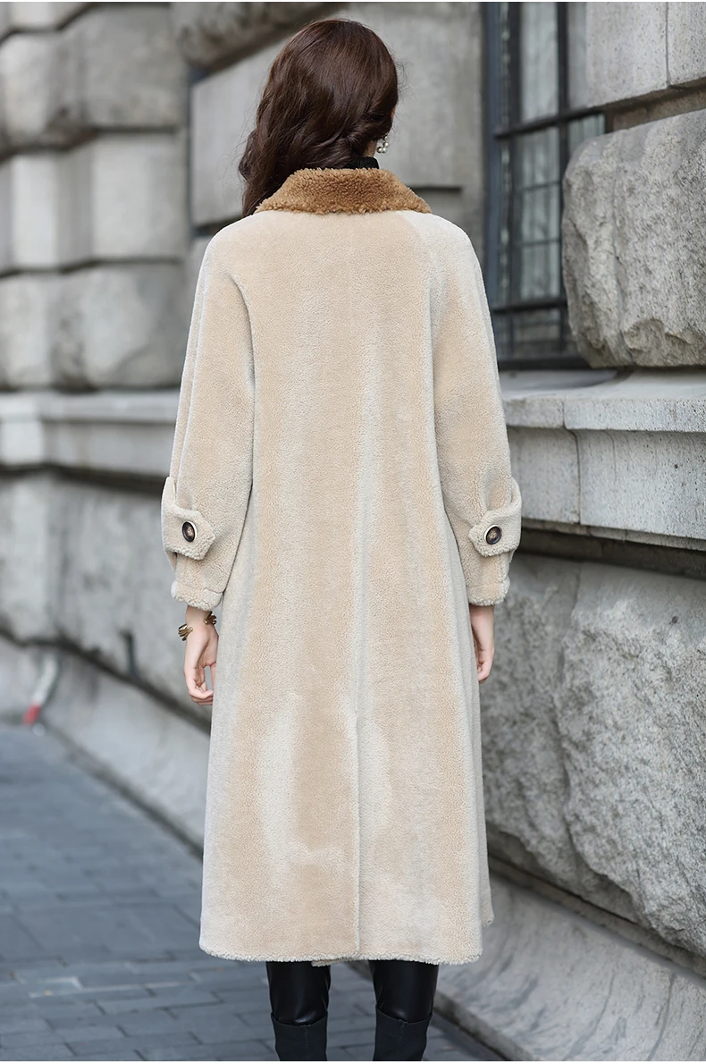 Best AYUNSUE Sheep Shearling Jacket  Women Real Wool Fur Coat  2019 New Female Long Warm  Overcoat chaqueta mujer invierno LX2377 7