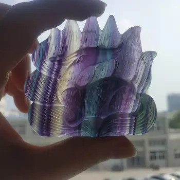 

High quality Amazing colors Natural crystal carving rainbow flourite nine-tailed fox