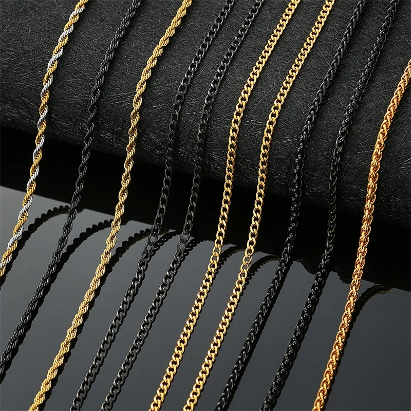 

AZIZ BEKKAOUI Standard Chain 316L Stainless Steel Link In Black Gold Color Twist Chains Necklace For Men Thin Jewelry 3-7mm