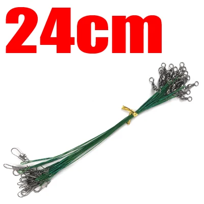 20 Pcs/Lot SIECHI leash Fishing lead Line Rope Wire leading line Swivel Stainless Steel Rolling Swivels 15cm 20cm 24cm 30cm - Цвет: 24cm-Green