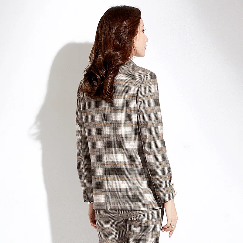 Shuchan 2019 New Korean Women Blazers And Jackets With Pockets Plaid Notched Double Breasted Fitted Female Jacket Woman Office