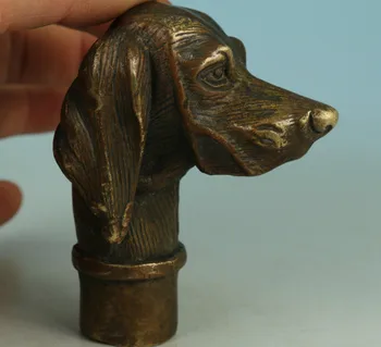 

Fierce Chinese Old Bronze Hand Carved Dog Statue Walking Stick Head Collection