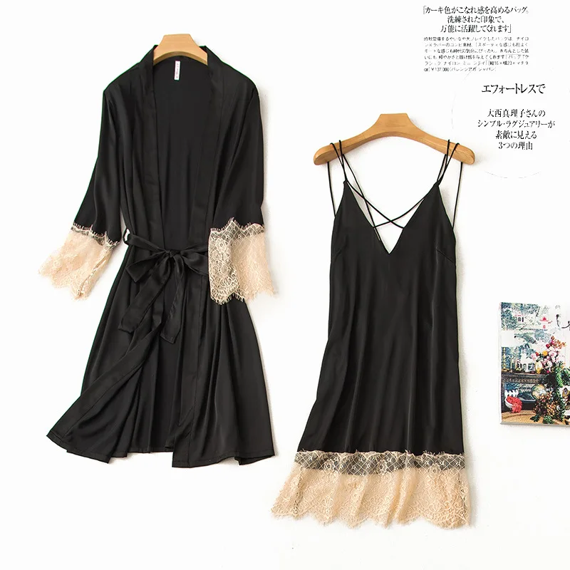 Пикантные черные сапоги леди шифон банный халат-кимоно комплект Сексуальная Мини ночная рубашка платье Лето Lounge пижамы Ночная рубашка M, L, XL