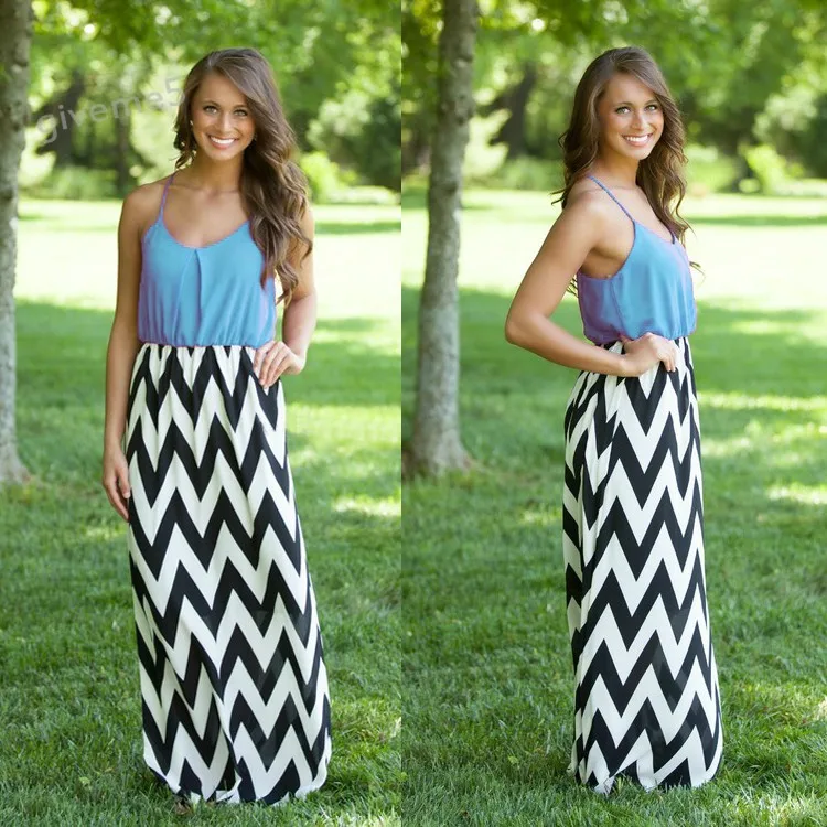 2017 Women Summer Spagetti Strap Sleeveless Halter Striped Long Dress