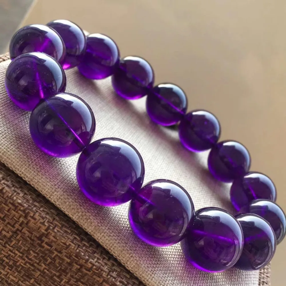 Natural Amethyst Quartz Purple Uruguay Round Beads Woman Man Bracelet 10mm AAAA 