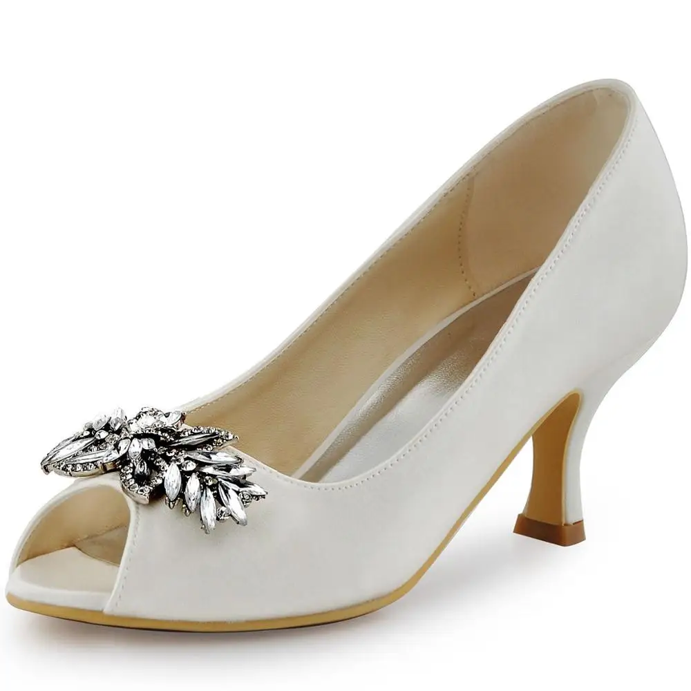 HP1540/Женская обувь темно-синего цвета удобные туфли-лодочки с пряжкой и открытым носком для свадебной вечеринки Женская атласная обувь на низком каблуке - Цвет: Ivory