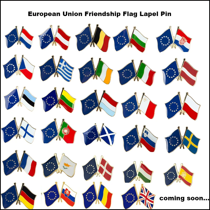 

European Friendship Flag Metal Pin Badges Decorative Brooch Pins for Clothes