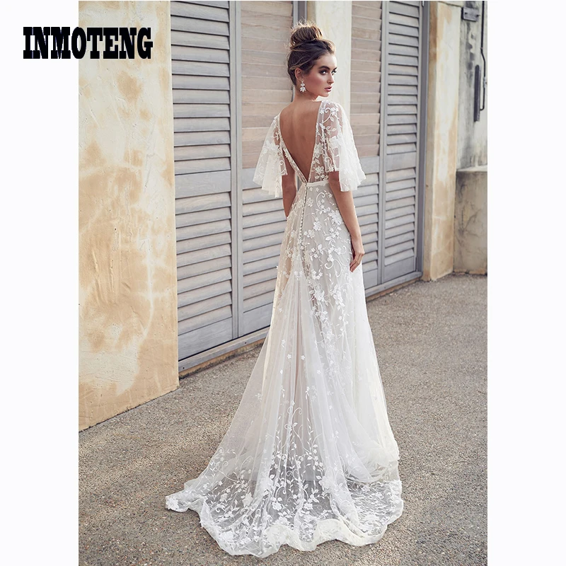 

Women Half Sleeve 2019 New White Backless Floral Formal Bridesmaid Elegant Female Long Party Ball Prom Gown Voile long Dresses