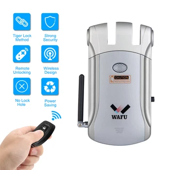 

WAFU Door Lock Wireless Remote Control Smart Electronic Lock Invisible Keyless Entry Door Lock with 2 Remote Controllers