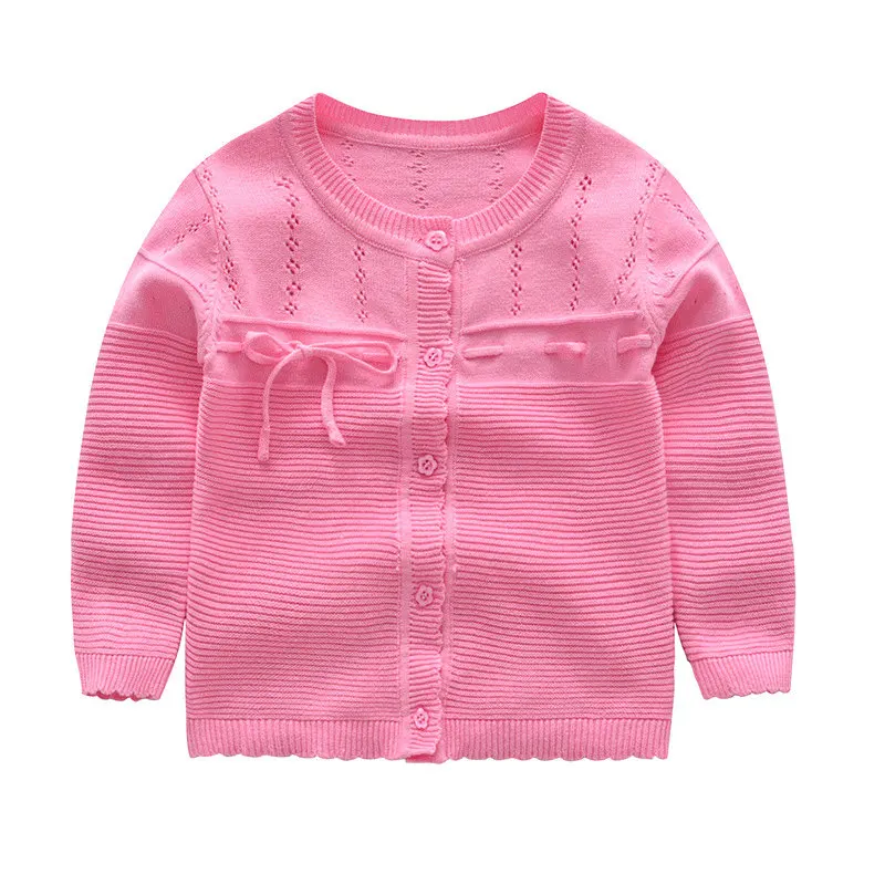 Bowknot Tie Baby Girl Sweater Kids Hollow Out Pullover Coat Solid Color Button Closure Cardigan High Quality Cotton Blend Toddler Child Outfit (10)