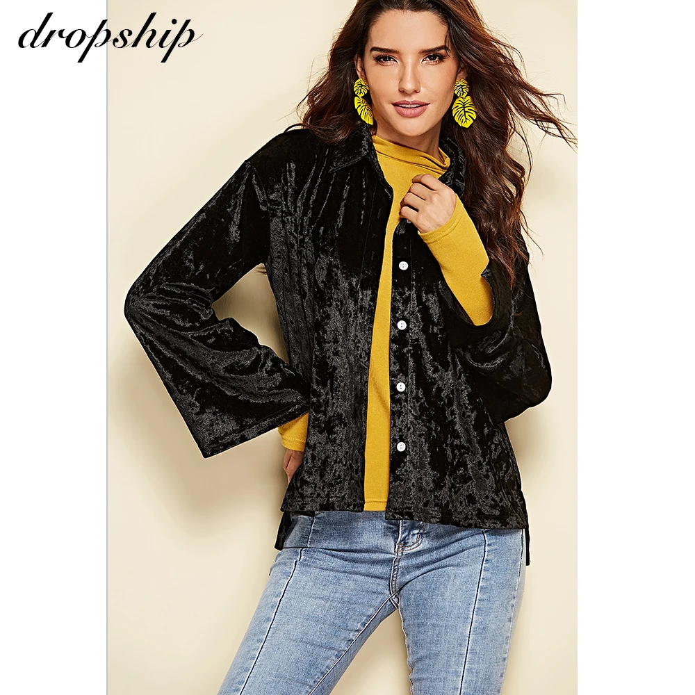 

Dropship Coat Women Coats And Jackets Windbreaker Womens Streetwear 2019 Veste Femme Long Sleeve Black Turndown Korean Velvet