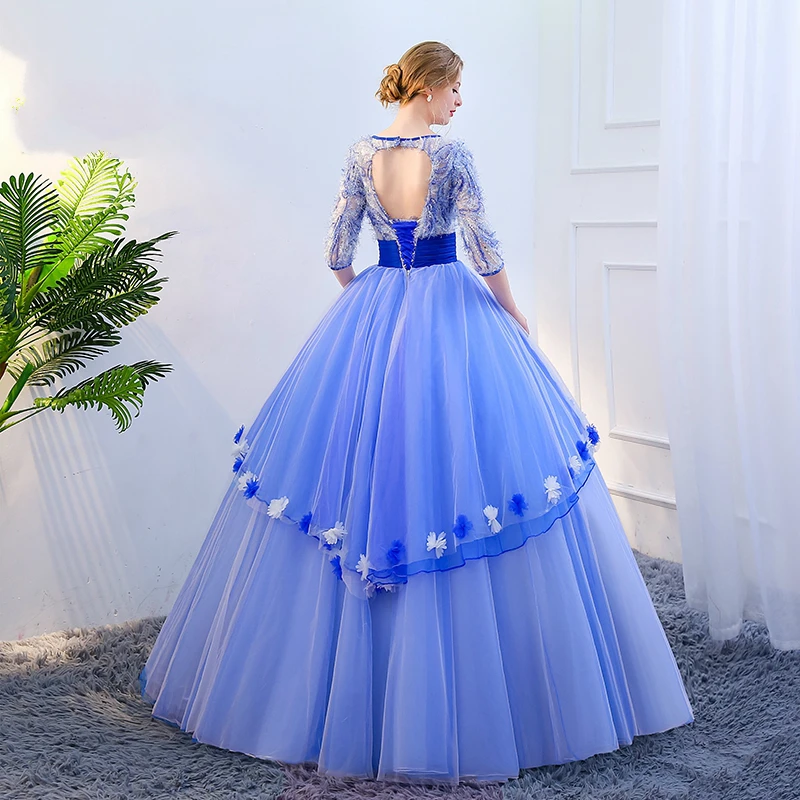 Best Hot SSYFashion New Banquet Elegant Evening Dress Half Sleeved A-line Floor-length Blue Feather Prom Party Gown Custom Formal Dresses 2020 1