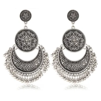 Indian Earring Bohemia Ethnic Beads Tassel Dangle Earrings For Women Vintage Flower Statement Earring Fashion Jewelry Pendientes