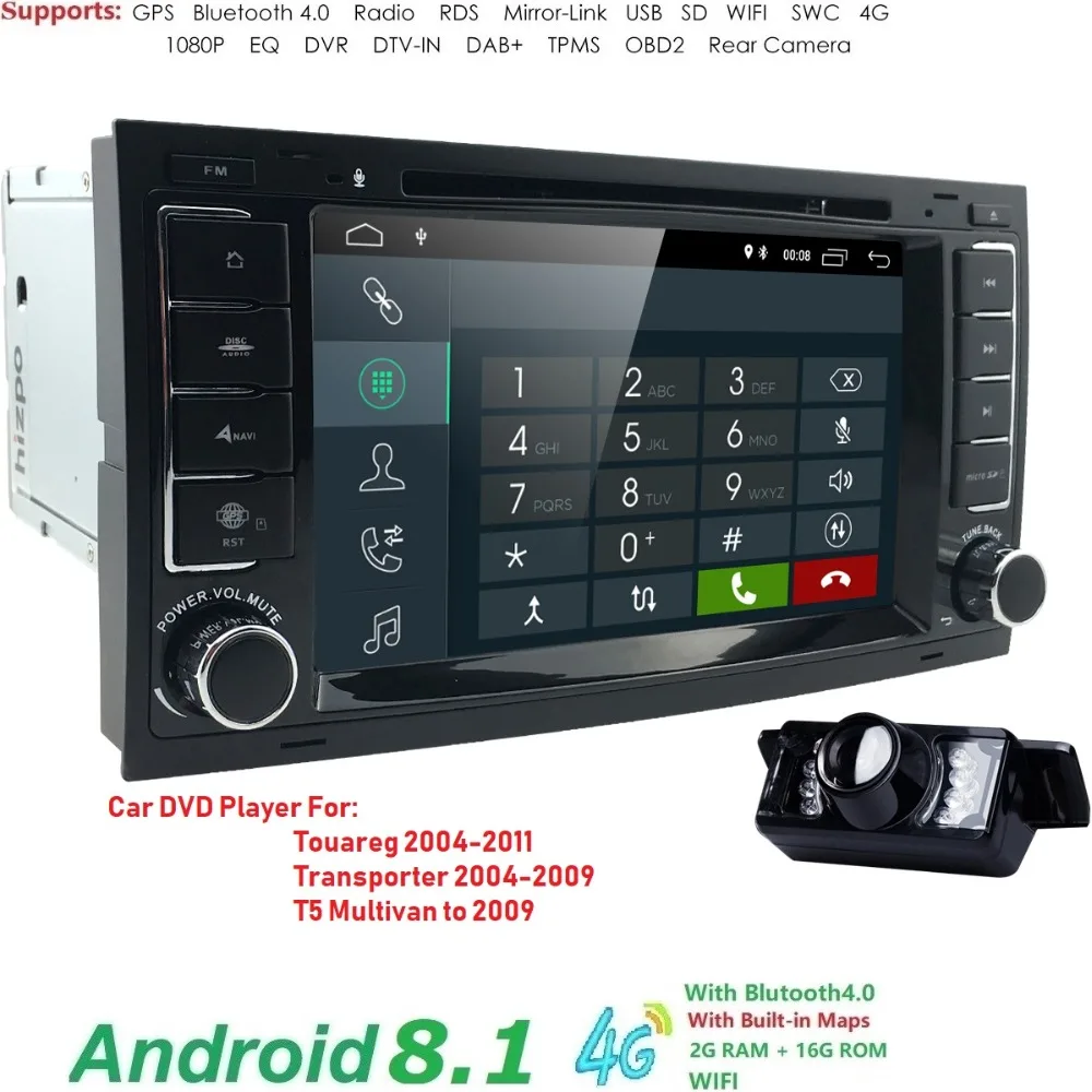 

2din 7inch Android8.1 2GRAM 16GROM Car DVD GPS Navi Player For VWTouareg 2004-2011 Transporter 2004-2009 T5 Multivan to 2009 DAB