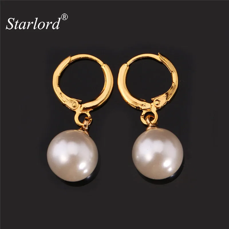 

Starlord White Synthetic Pearl Earrings For Women Gold Color Fashion Jewelry Beads Water Drop Wedding Drop Earrings E1287