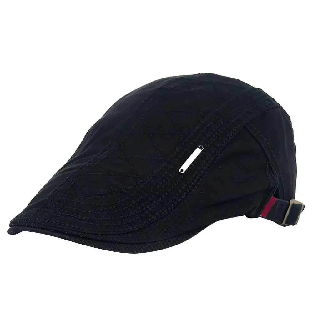 

100% Cotton Grid Pattern Retro Men Newsboy Hat Autumn Winter Hunting Flat Peaked Cap Adjustable Bone Newsboy Cap
