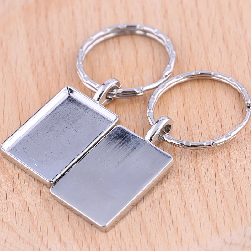 

reidgaller 3pcs fit 18x25mm rectangle cabochon key chain base settings diy metal key ring diy keychain making accessories