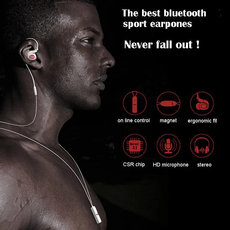

Wireless Sport Earphone Bluetooth 4.1 Headphone In-ear Earbuds for Running with Microphone Line Control Noise Cancelling