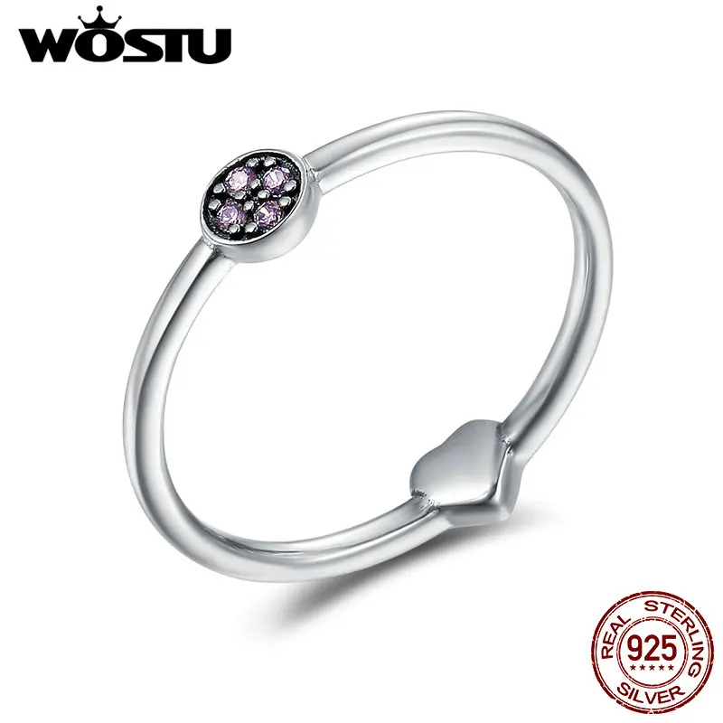 

WOSTU 100% Real 925 Sterling Silver Round & Heart Two Styles Rings For Women Fashion S925 Party Jewelry Fashion Gift CQR161