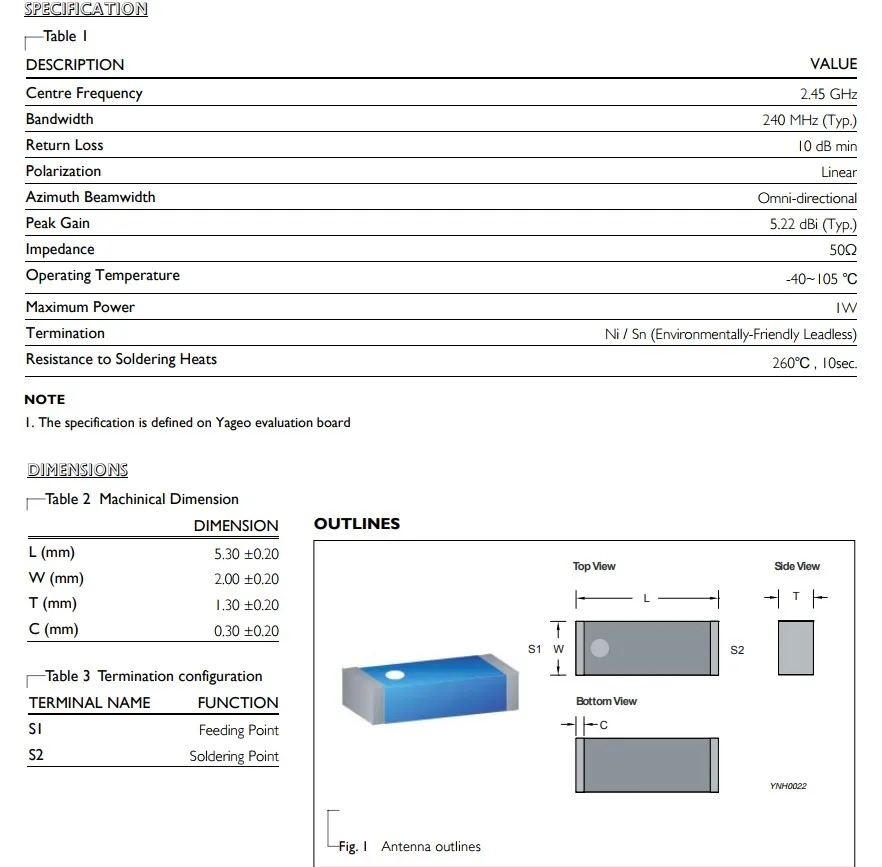 Оригинальная новая керамическая Встроенная антенна 100% ANT AN5320 245 bluetooth wifi 5 мм SMD с
