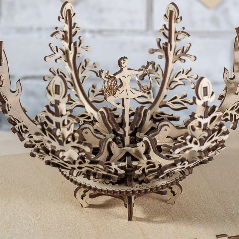 Wooden mechanical transmission creative assembling DIY woman flower gear rotating model kit Valentine's day girlfriend's gift