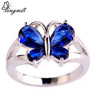 lingmei Noble Sapphire Quartz  Silver Ring Size 6 7 8 9 10 11 Free Shipping Jewelry Beautiful Butterfly For Women Wholesale