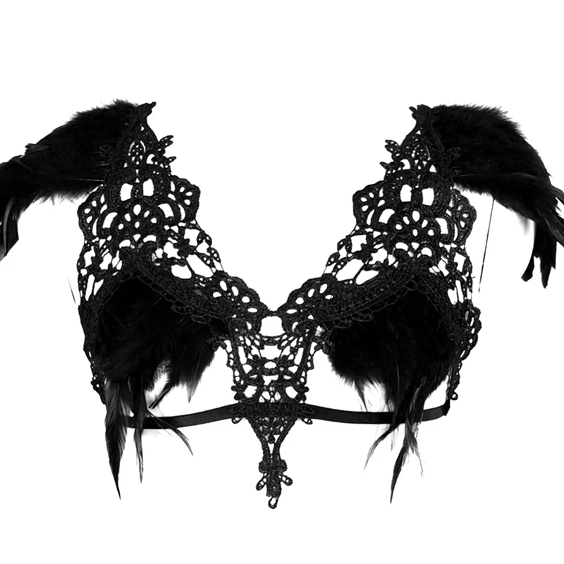 Комплект для тела с перьями, пояс для подвязки, черный сексуальный женский костюм, сексуальный бюстгальтер в клетку для женщин, эластичный Готический фестивальный Рейв, Одежда для танцев