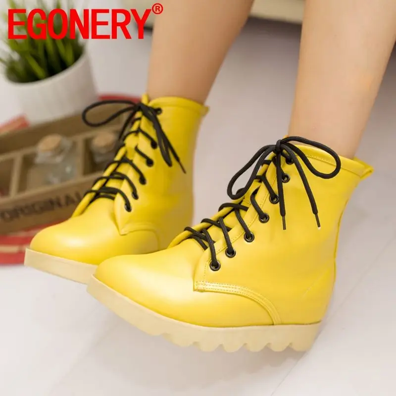 

EGONERY fashion brand booties winter Yellow pink white black cute women's shoes Outdoor non-slip round toe woman Martin boots